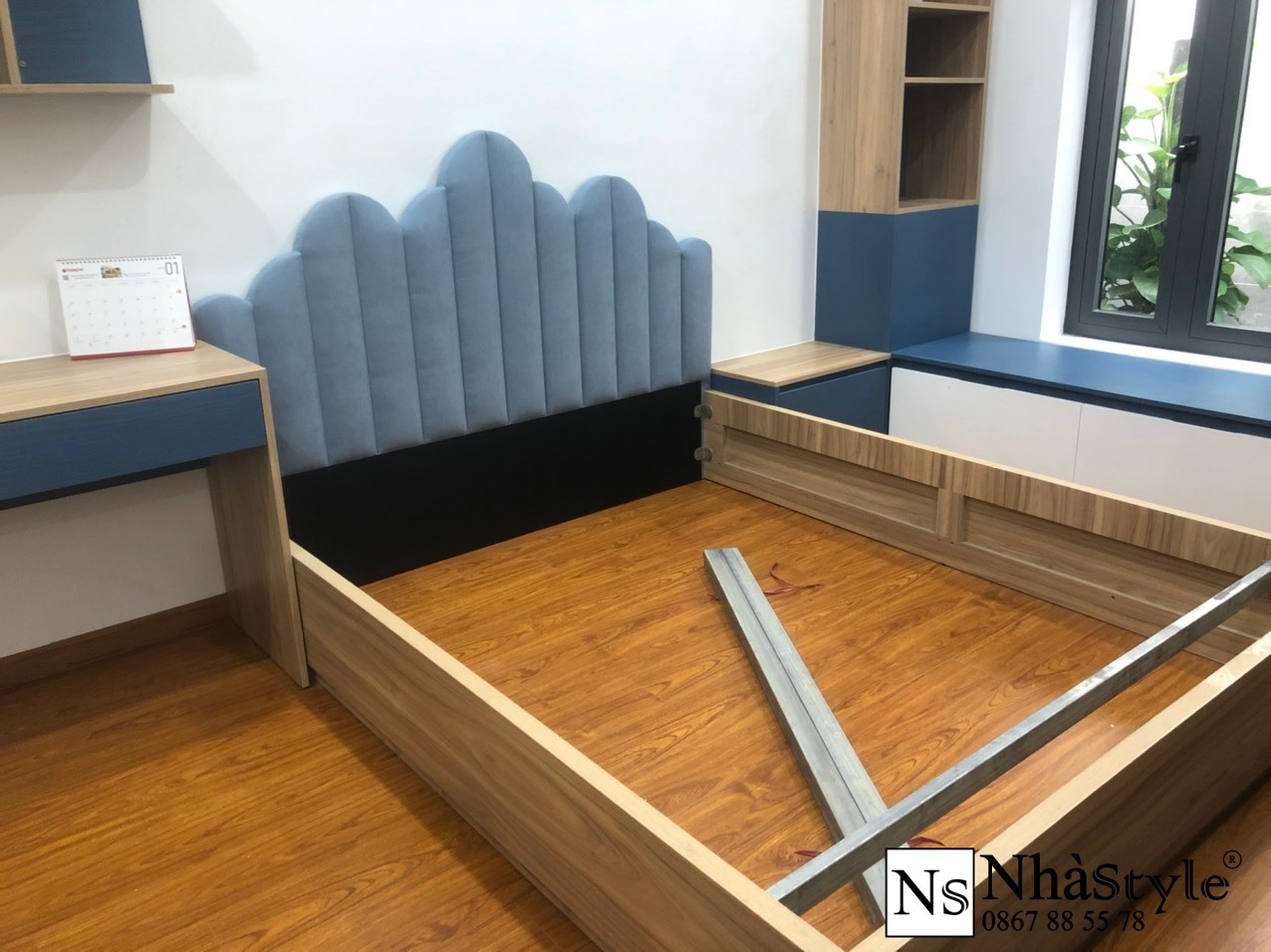 Giường Khung Gỗ Bọc Nệm Đầu Giường (có thể thêm ngăn kéo)