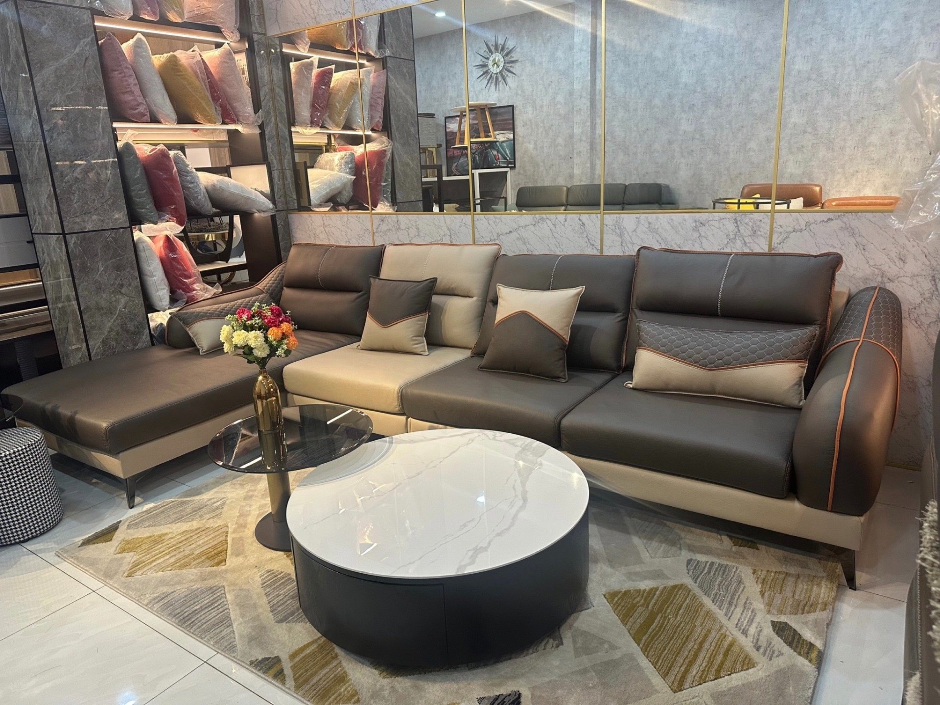 Bàn Sofa Mặt Đá 037S - Bàn Tròn Gỗ, Mặt Đá Cao Cấp (2)