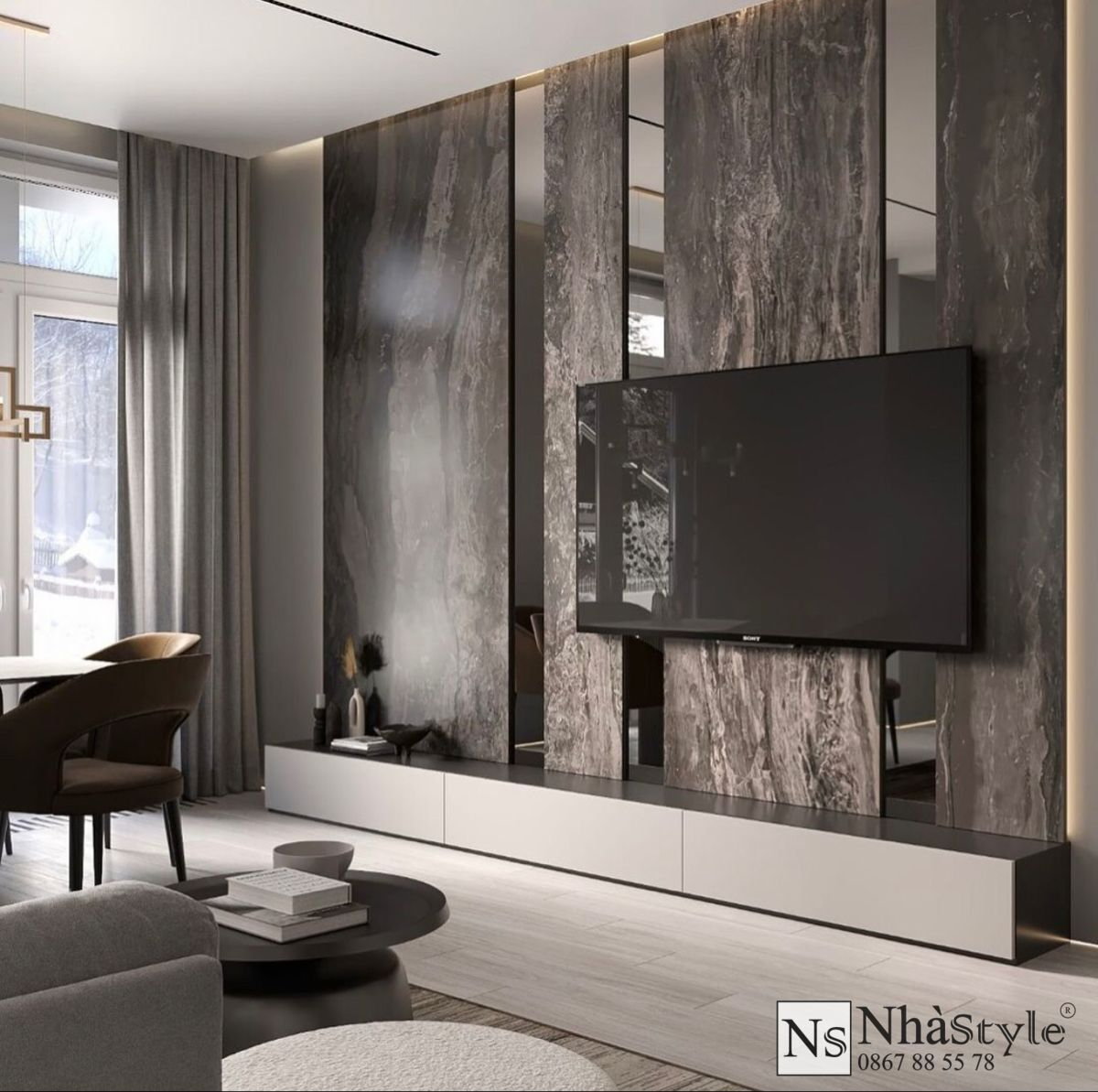 vách ốp decor kệ tivi