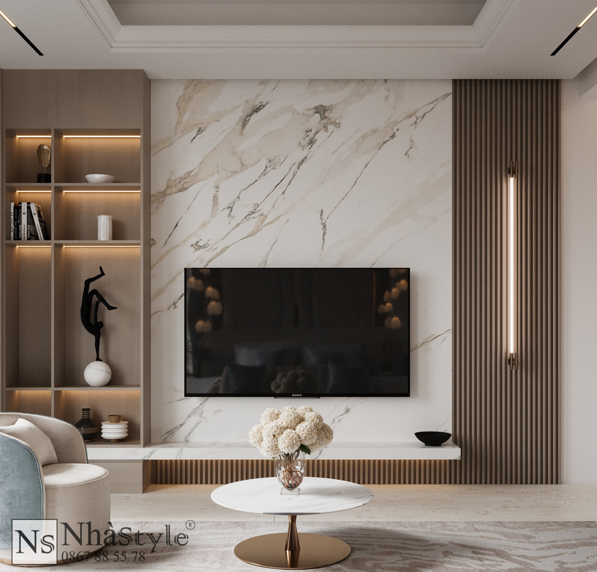 Vách kệ Tivi được làm bằng nhiều vật liệu như gỗ, kim loại, tấm nhựa PVC, Acrylic hoặc kính cường lực