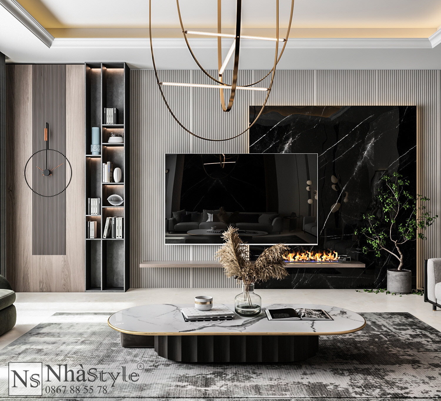 Vách ốp kệ tivi cao cấp hiện đại, đa năng