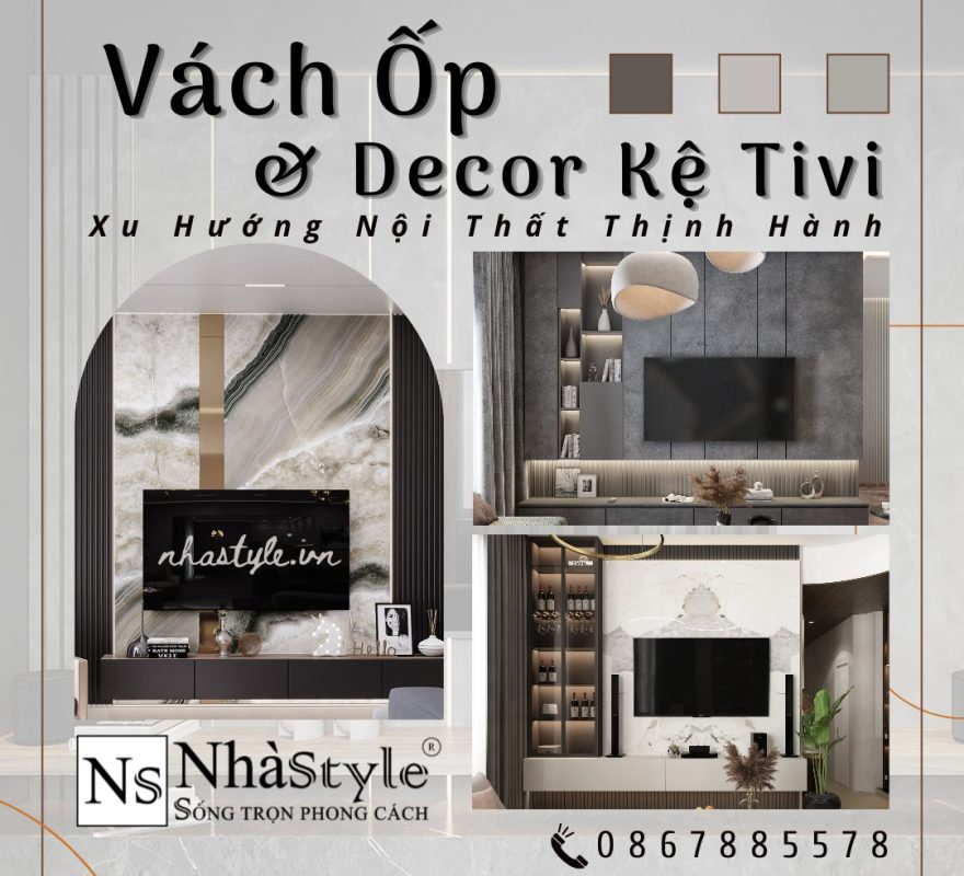 vách ốp và decor kệ tivi