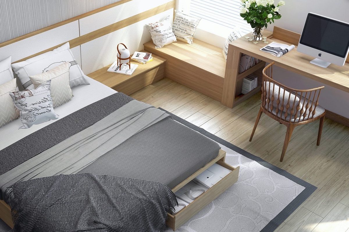 hệ giường ngủ, tủ, bàn liền kề