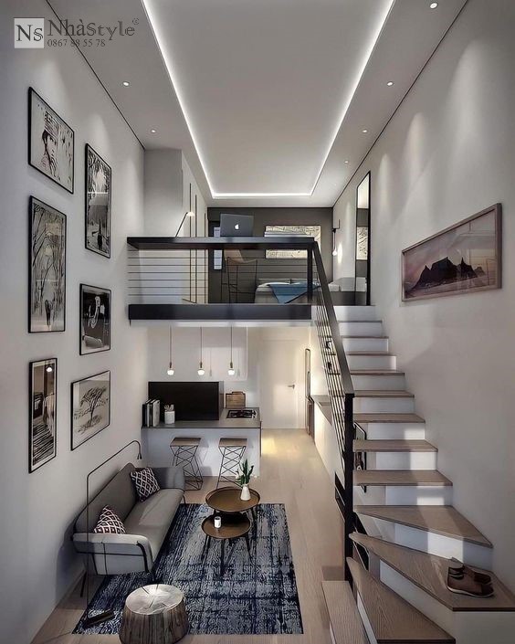 Gác lửng kiểu hiện đại: Gác lửng kiểu hiện đại thường được thiết kế với những đường nét thanh mảnh, sử dụng những gam màu sáng và vật liệu kim loại. Gác lửng kiểu hiện đại mang đến cảm giác trẻ trung, năng động.