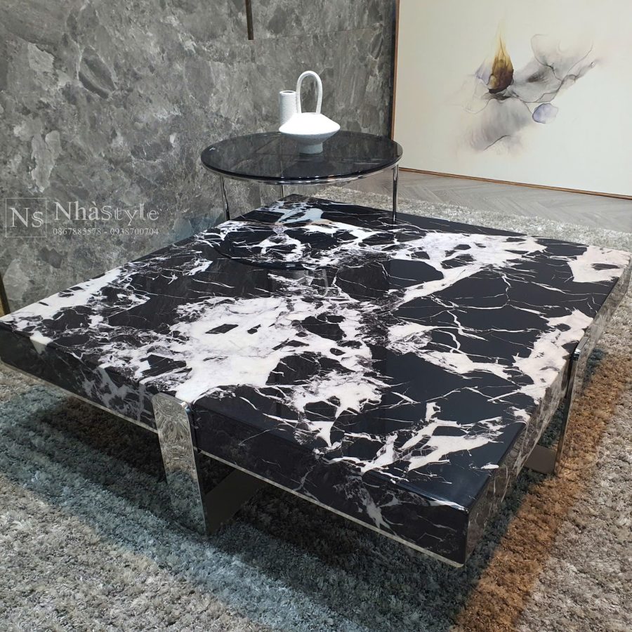 Bàn trà mặt đá chân inox cao cấp 105S