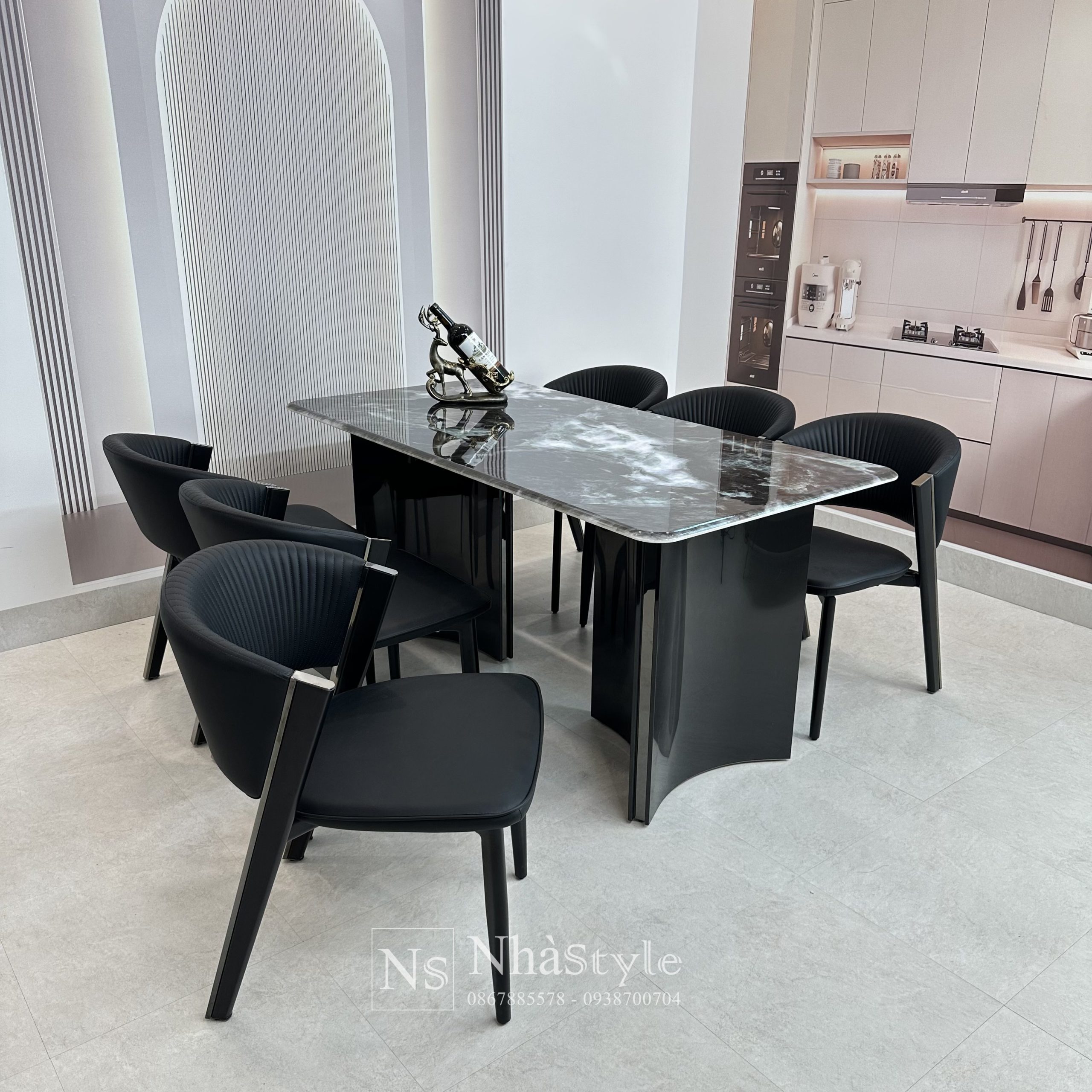 Bàn ăn chân inox 6 ghế 354S (1)