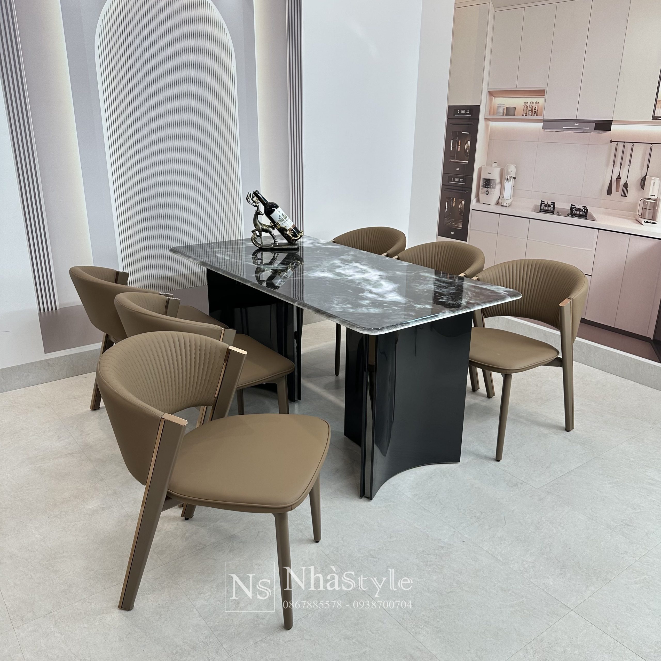 Bàn ăn chân inox 6 ghế 355S