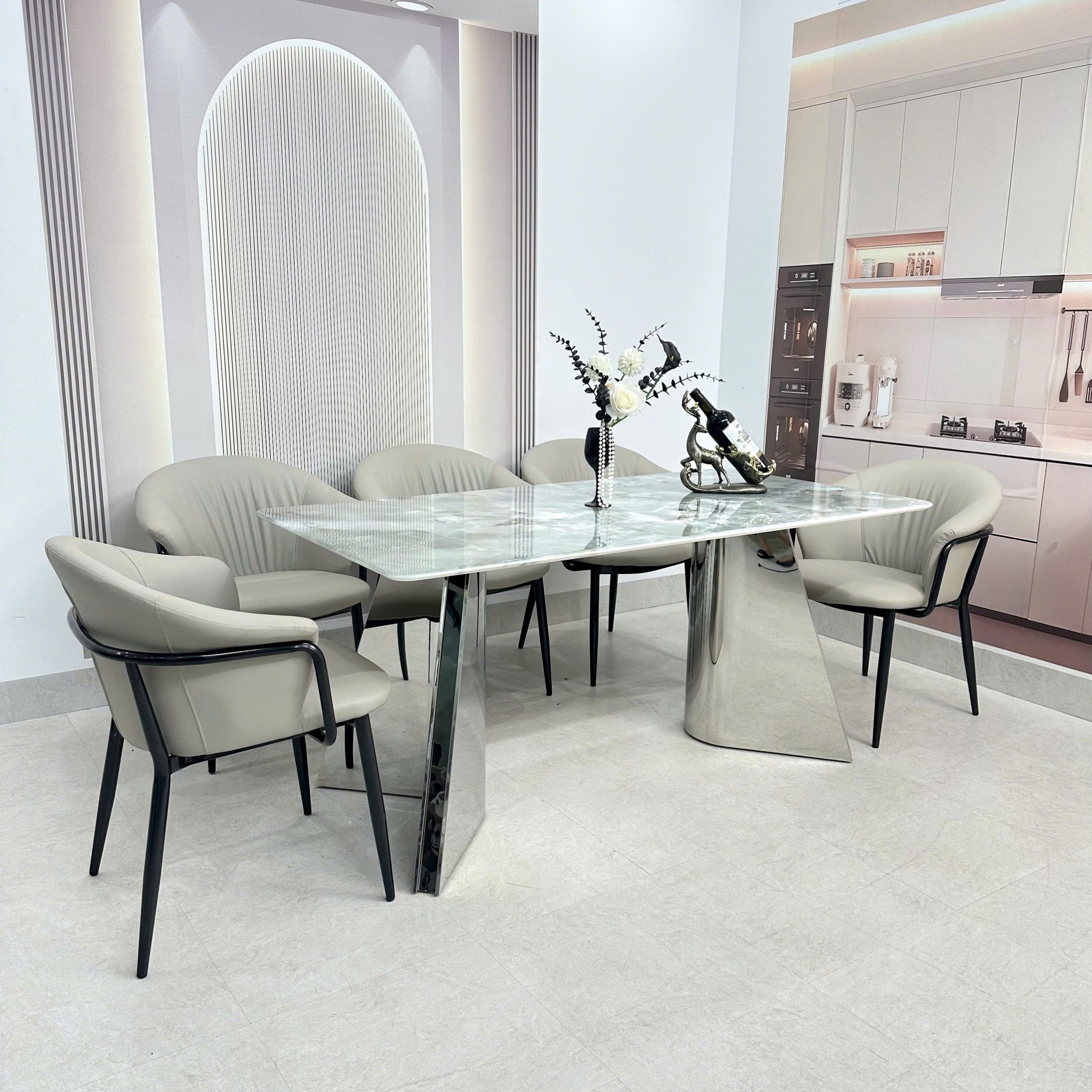 Bộ bàn ăn chân inox 393S