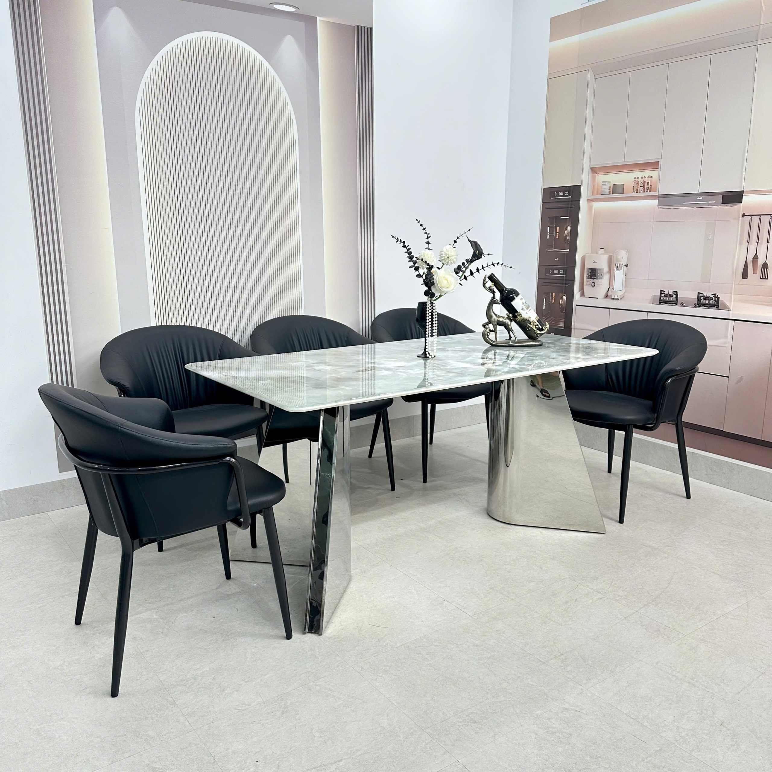 Bộ bàn ăn chân inox 394S