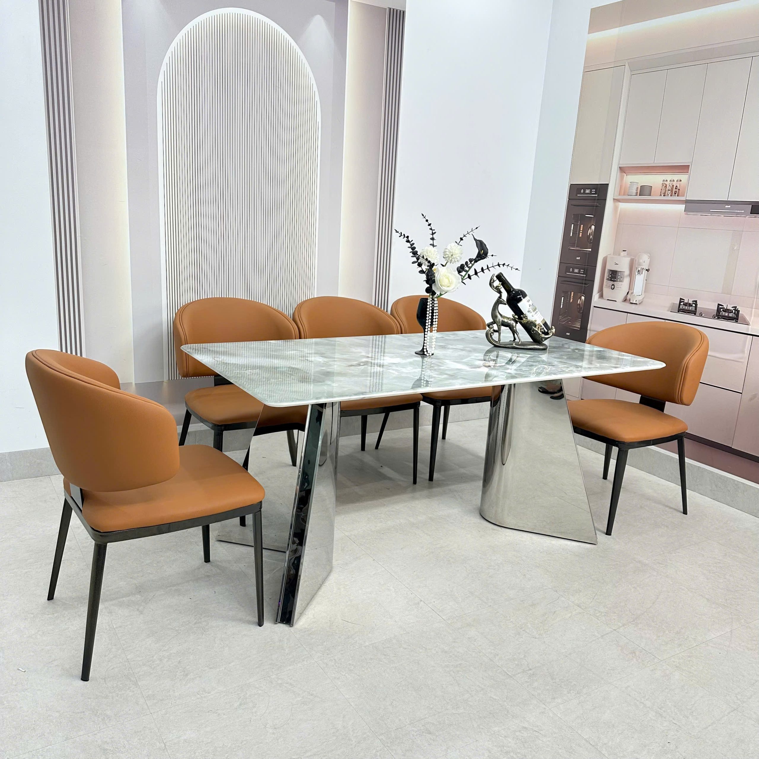 Bộ bàn ăn chân inox 395S