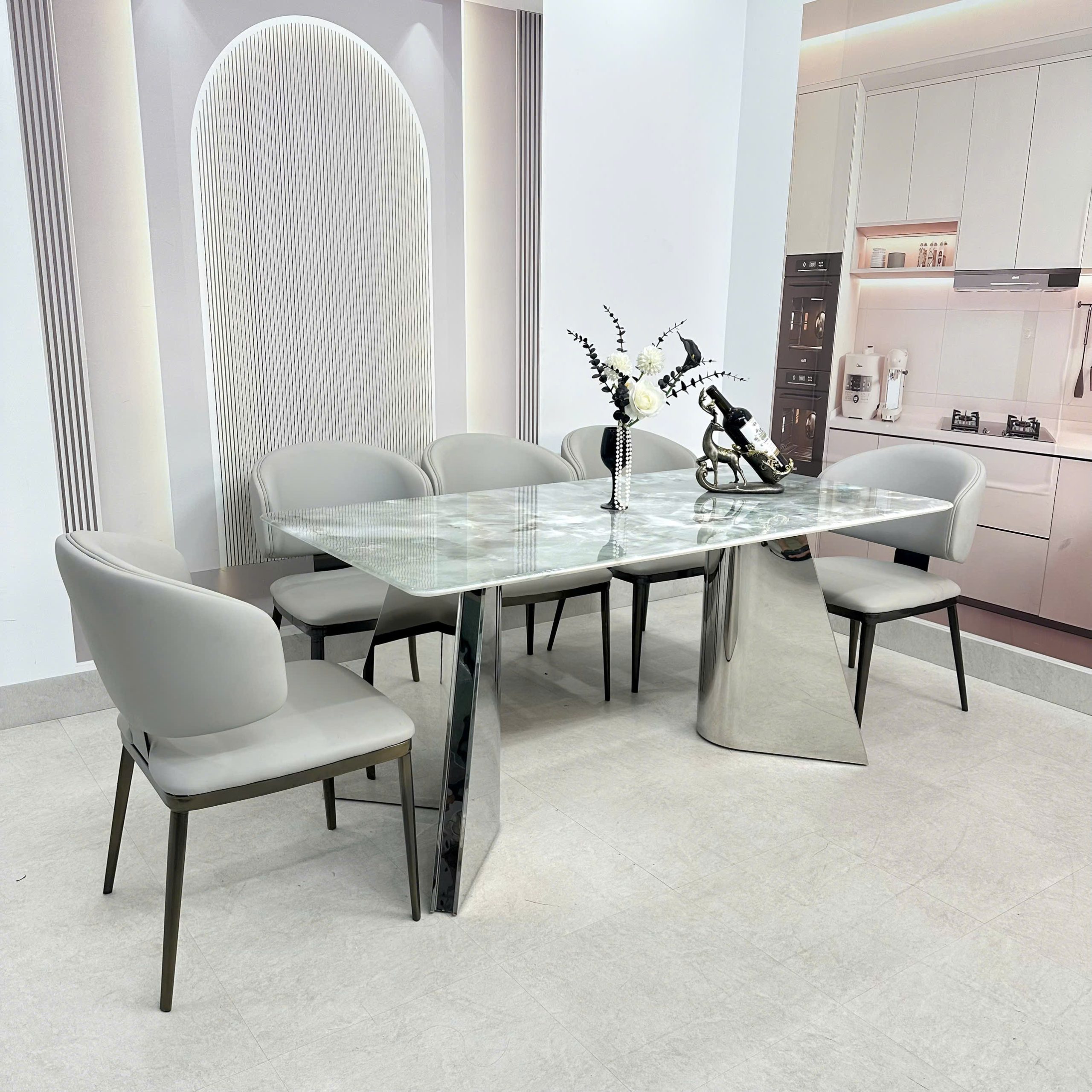 Bộ bàn ăn chân inox 396S