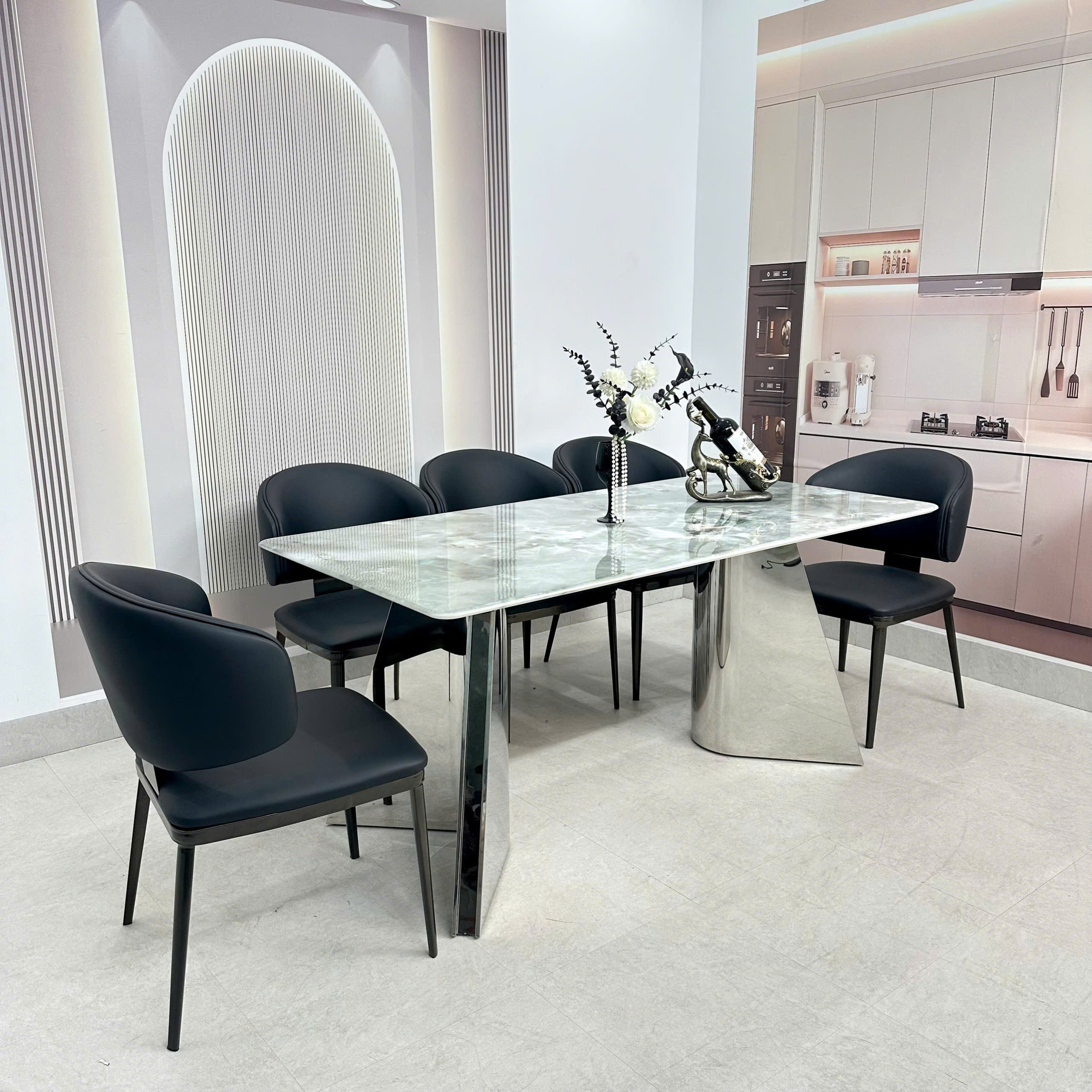 Bộ bàn ăn chân inox 397S