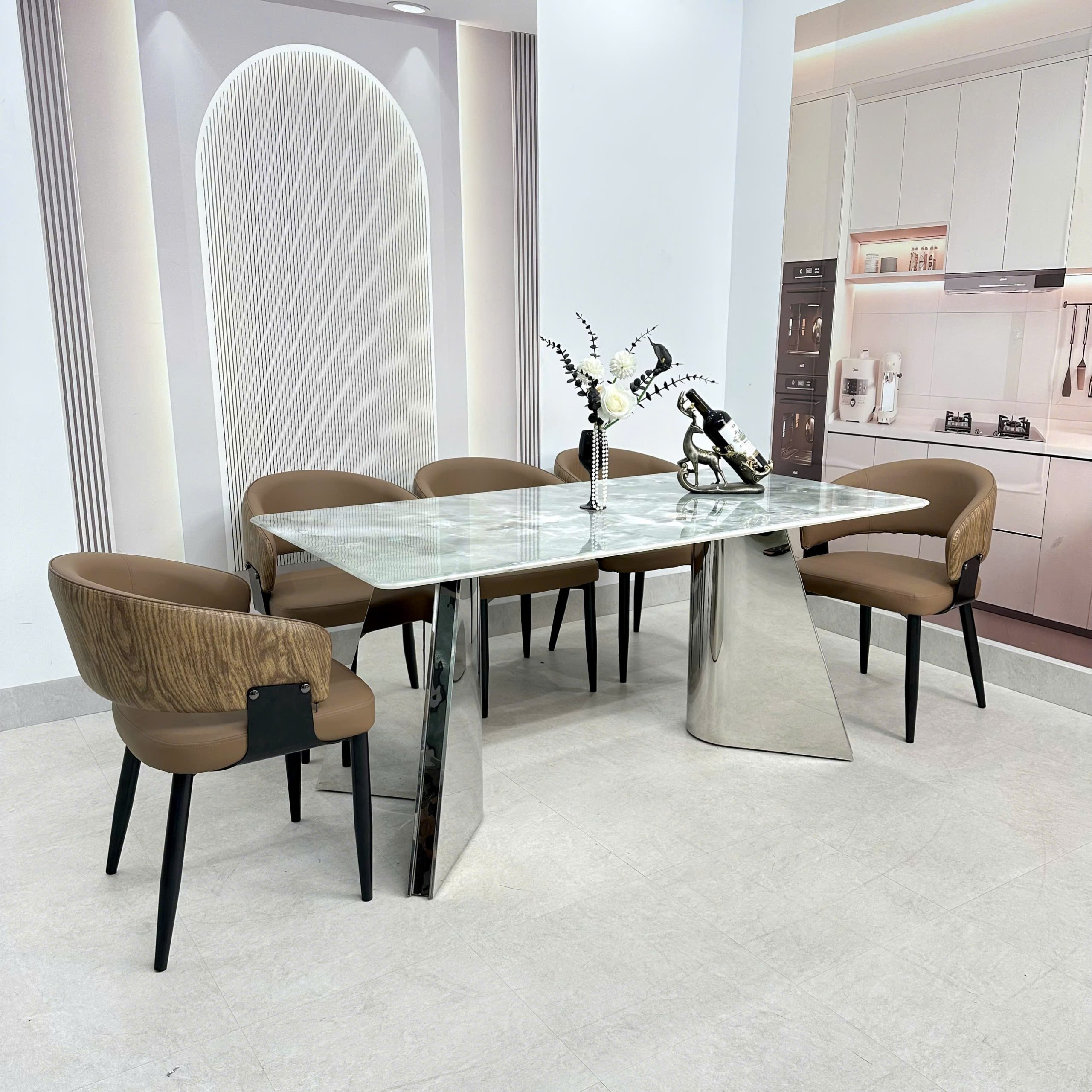 Bộ bàn ăn chân inox 401S