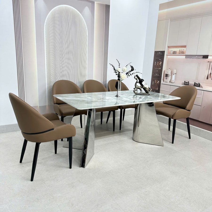 Bộ bàn ăn chân inox 412S