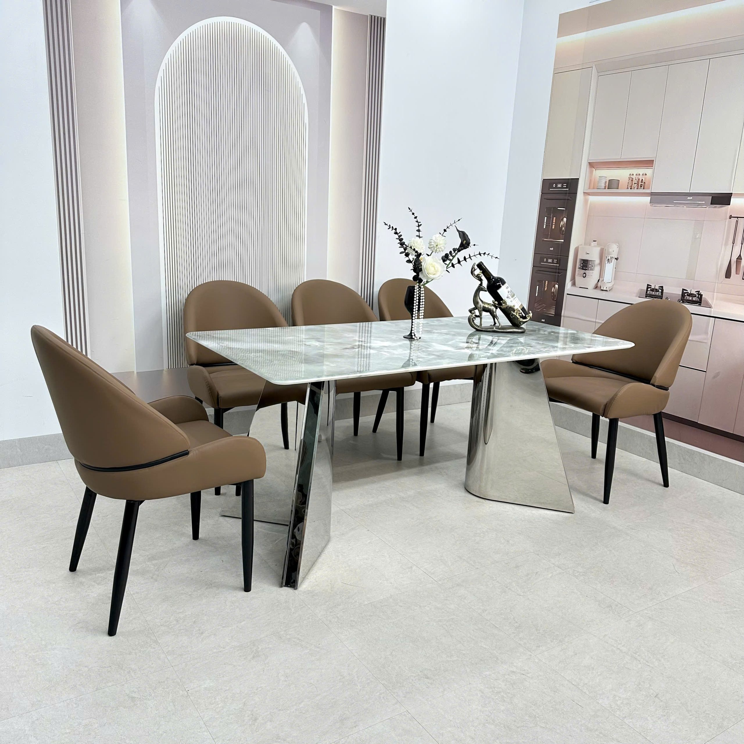 Bộ bàn ăn chân inox 412S