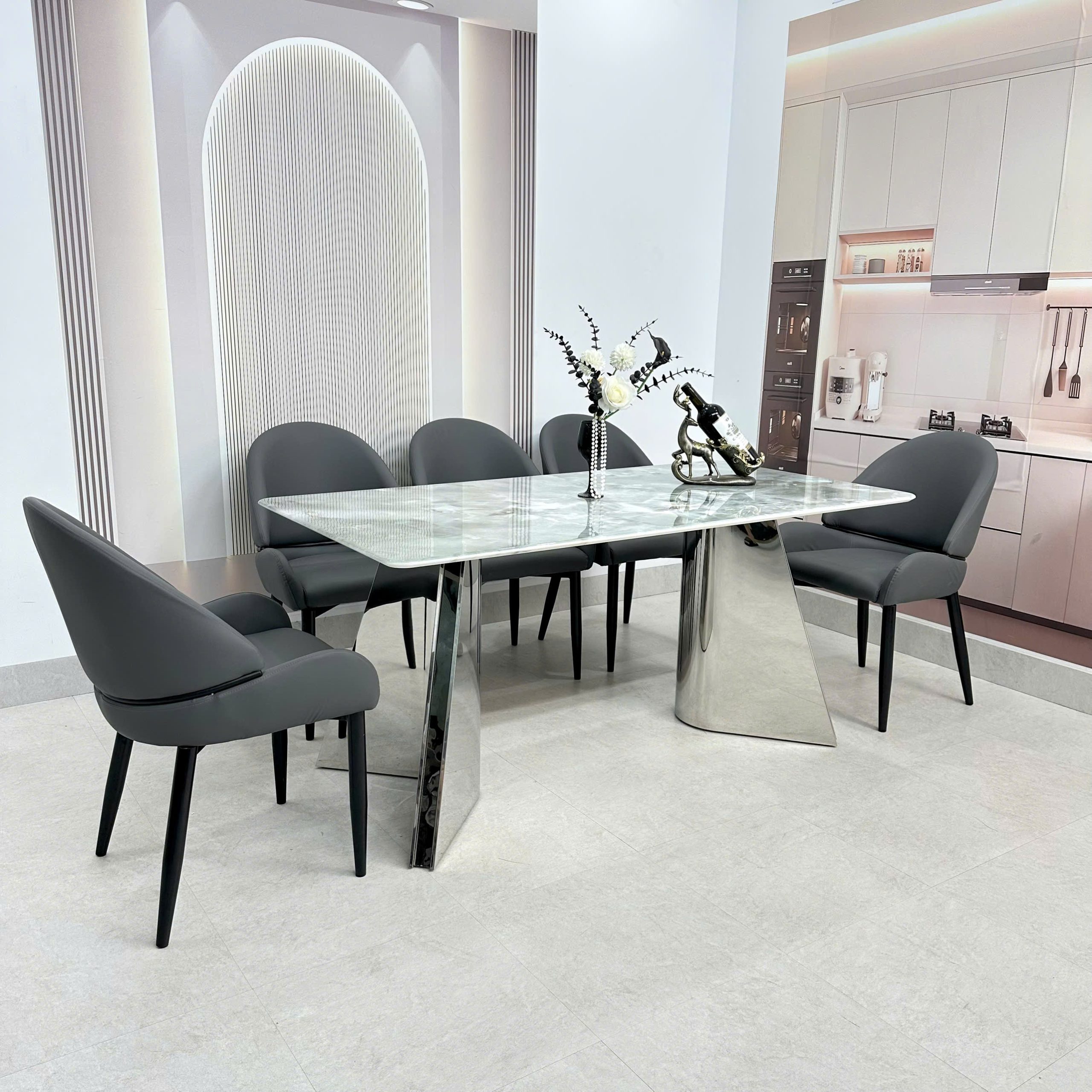 Bộ bàn ăn chân inox 413S