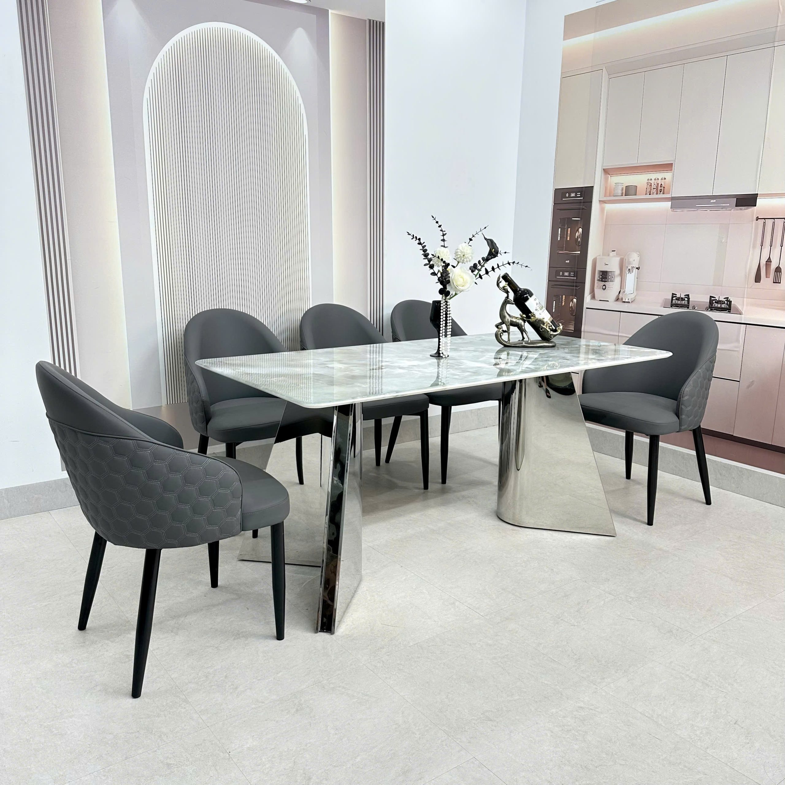 Bộ bàn ăn chân inox 414S