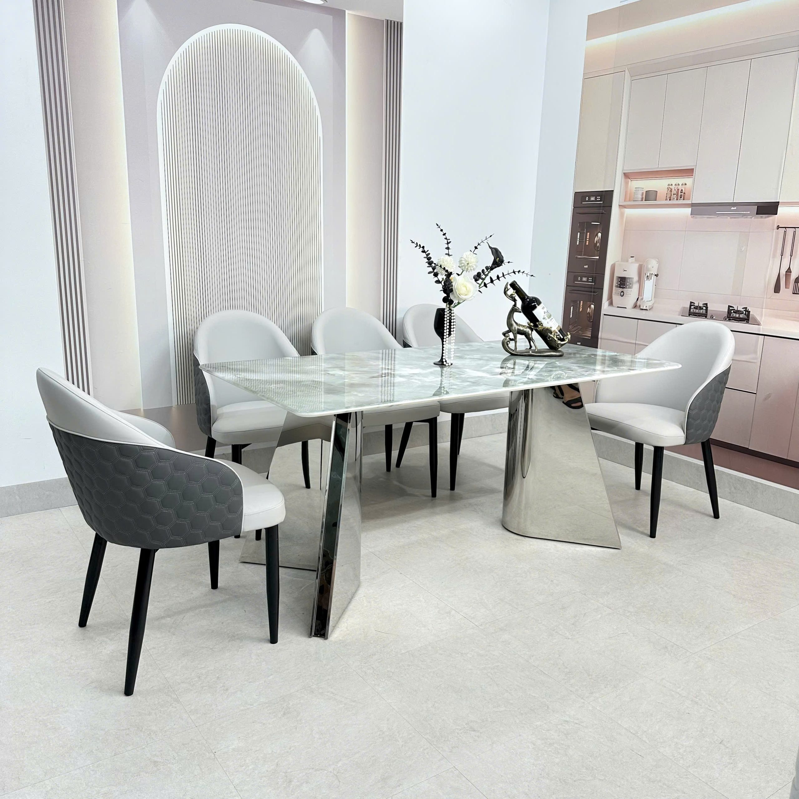 Bộ bàn ăn chân inox 415S