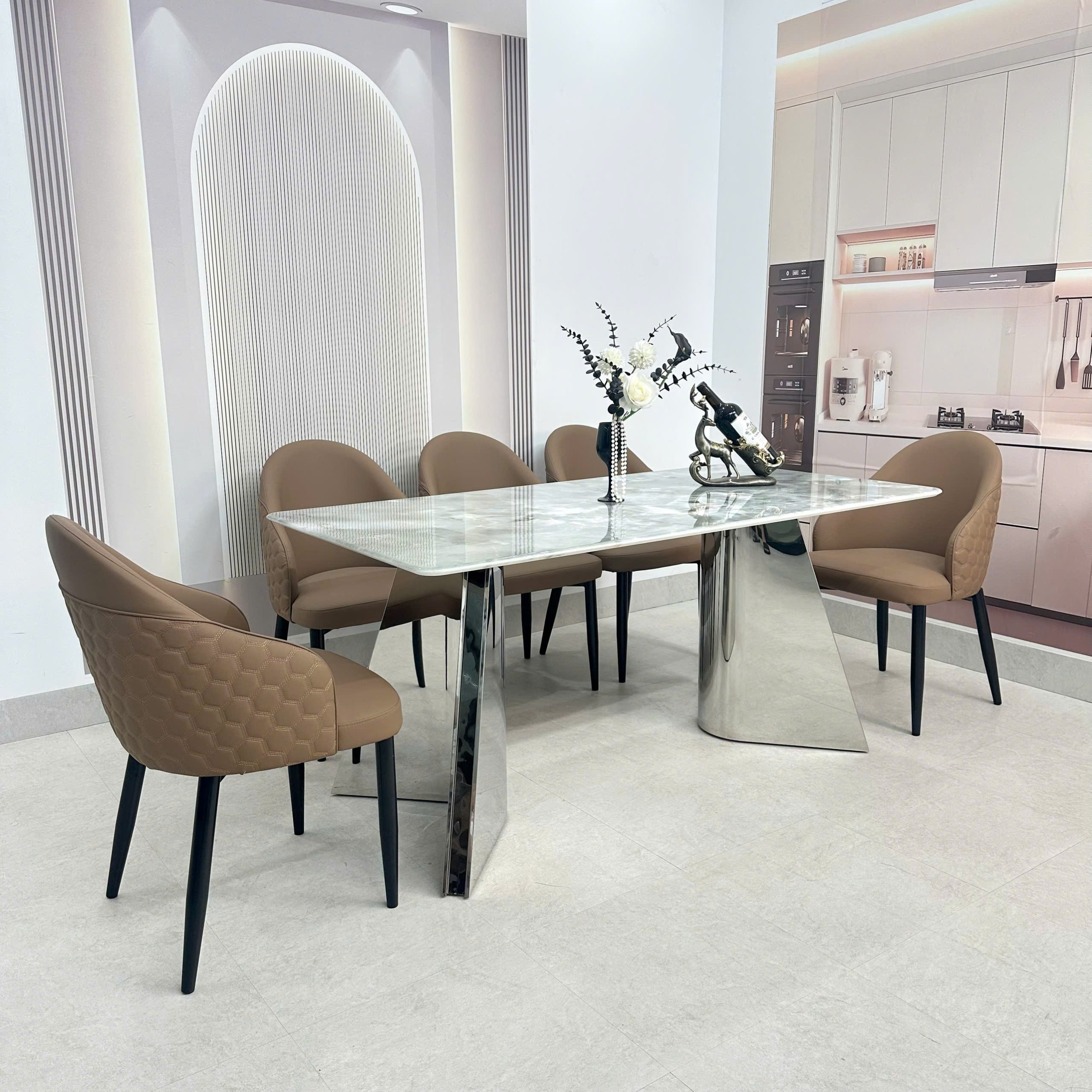 Bộ bàn ăn chân inox 416S