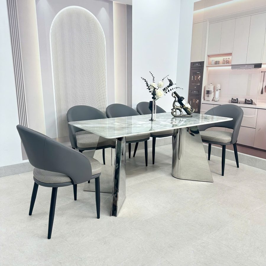 Bộ bàn ăn chân inox 417S