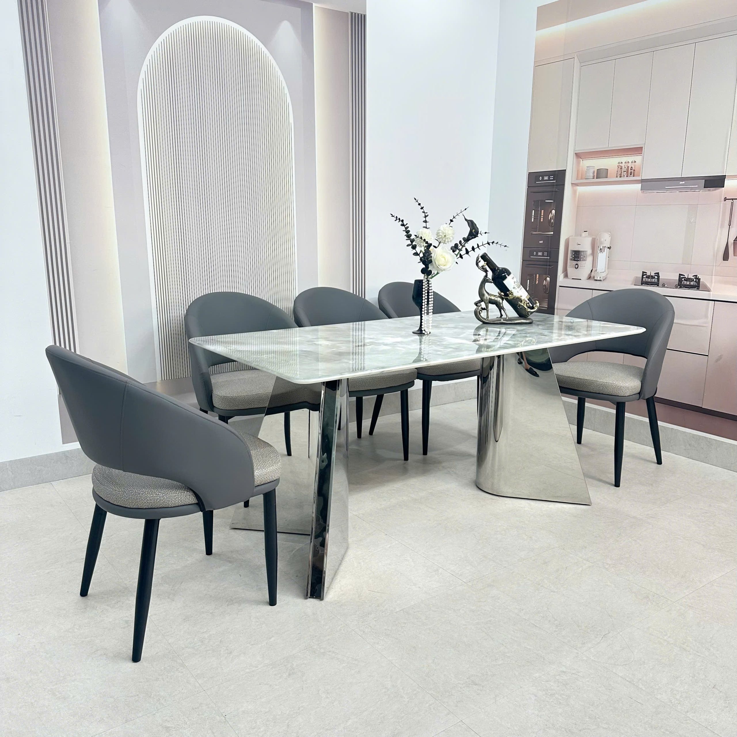 Bộ bàn ăn chân inox 417S