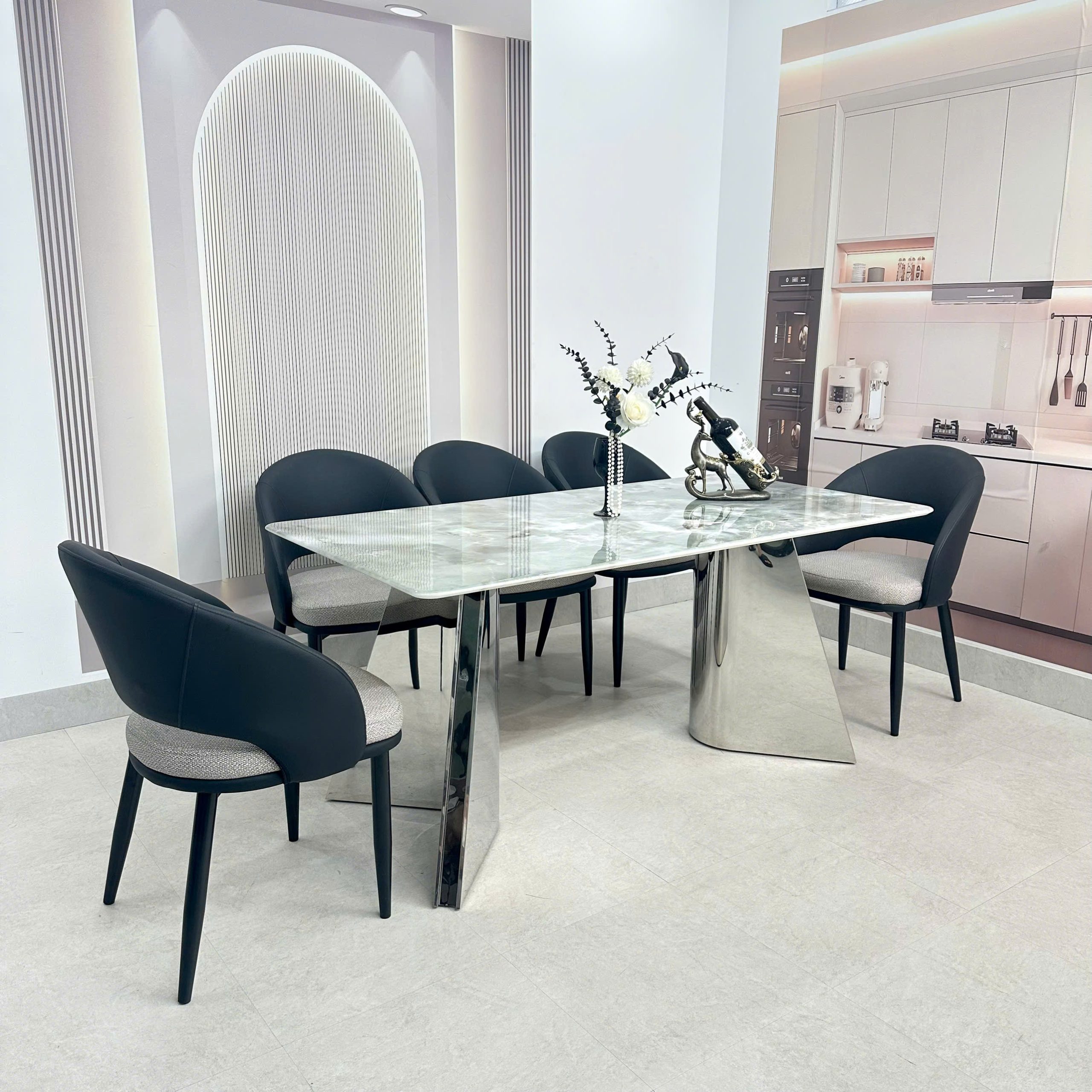 Bộ bàn ăn chân inox 418S